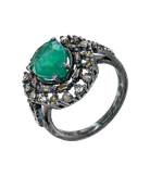 Кольцо из серебра 925 пробы с бриллиантами и изумрудом