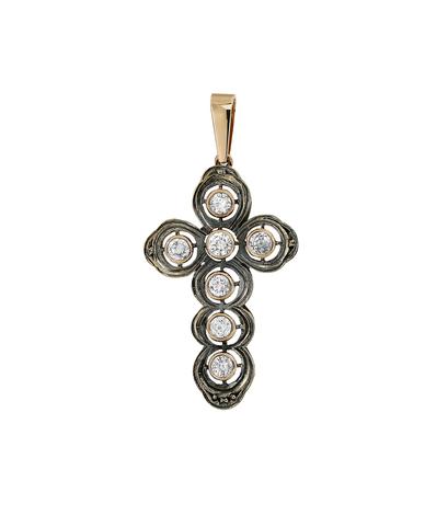Крест из комбинированного золота 585 пробы с бриллиантами