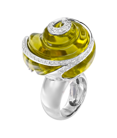 Кольцо Sanalitro из белого золота 750 пробы с бриллиантами и хризолитом