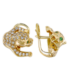 Серьги из жёлтого золота 585 пробы с бриллиантами и изумрудами 