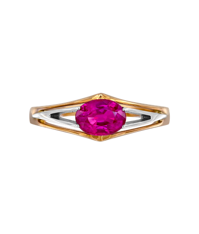 Кольцо из белого и розового золота 585 пробы с рубином 