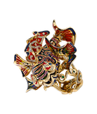 Кольцо Рыбка из жёлтого золота 585 пробы с бриллиантами, рубинами. сапфирами, тсаворитами и эмалью