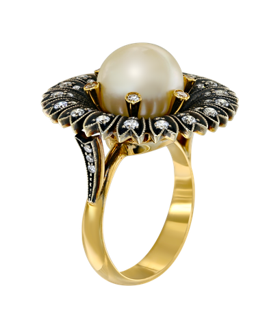Кольцо Pomelnikov из жёлтого золота 750 пробы и серебра 925 пробы с бриллиантами и жемчугом