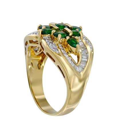 Кольцо из желтого золота 750 пробы с бриллиантами и цаворитами