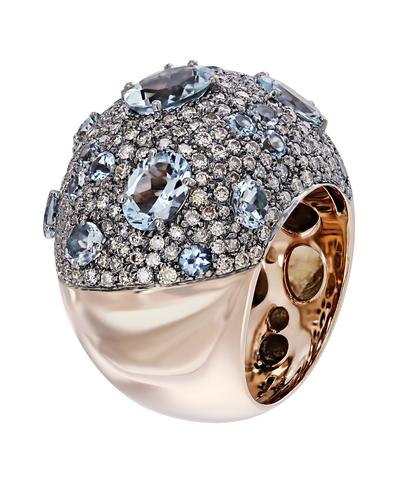 Кольцо из розового золота 750 пробы с бриллиантами и топазами