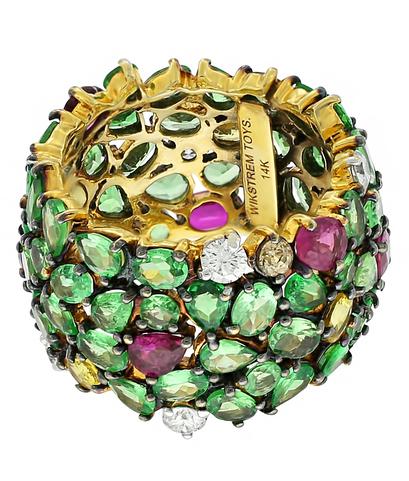 Кольцо Wikstrem из желтого золота 585 пробы с бриллиантами, рубинами и цаворитами
