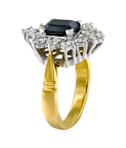 Кольцо из жёлтого золота 750 пробы с бриллиантами и сапфиром