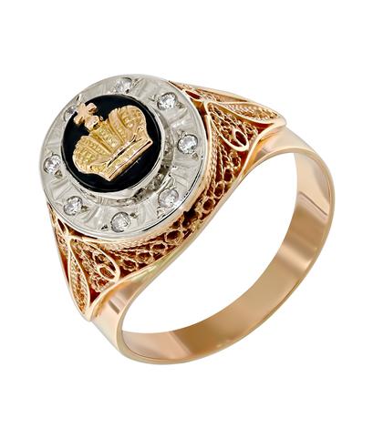 Кольцо из красного золота 585 пробы с фианитом и ониксом