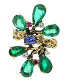 Кольцо Wikstrem из желтого золота 750 пробы с изумрудами, бриллиантами, рубинами, танзанитом и цитрином