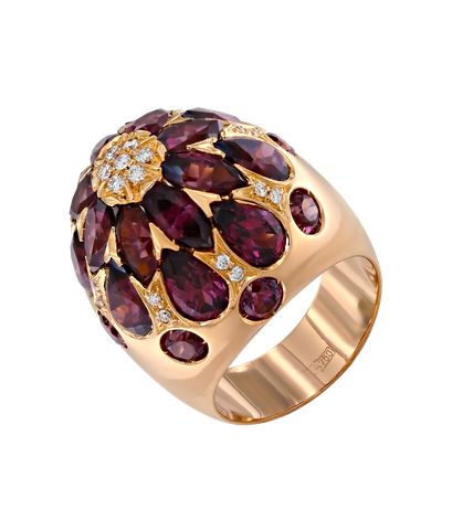 Кольцо Giovanni Ferraris из розового золота 750 пробы с бриллиантами и родолитами 
