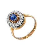 Кольцо из розового и белого золота 585 пробы с бриллиантами и сапфиром