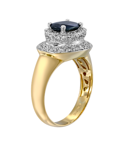Кольцо из жёлтого и белого золота 750 пробы с бриллиантами и сапфиром 