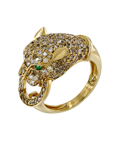 Кольцо из жёлтого золота 585 пробы с бриллиантами и изумрудами 
