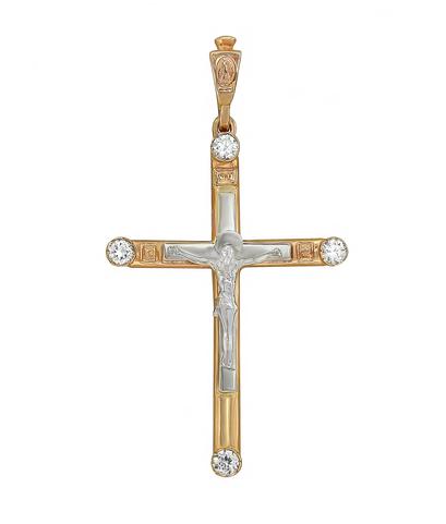 Кулон крест из красного золота 585 пробы  с цирконами