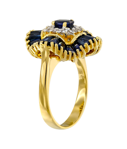 Кольцо из жёлтого золота 750 пробы с бриллиантами и сапфирами
