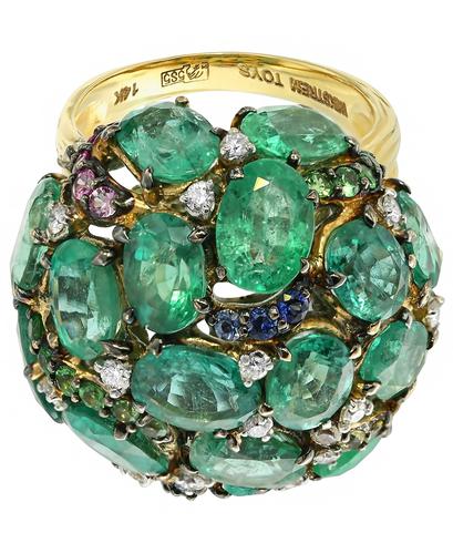 Кольцо Wikstrem из золота 585 пробы с изумрудами, бриллиантами и рубинами