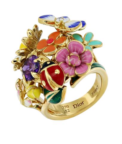 Кольцо и серьги Dior "Diorette" из желтого золота 750 пробы с бриллиантами, аметистом и эмалью ( комплект )