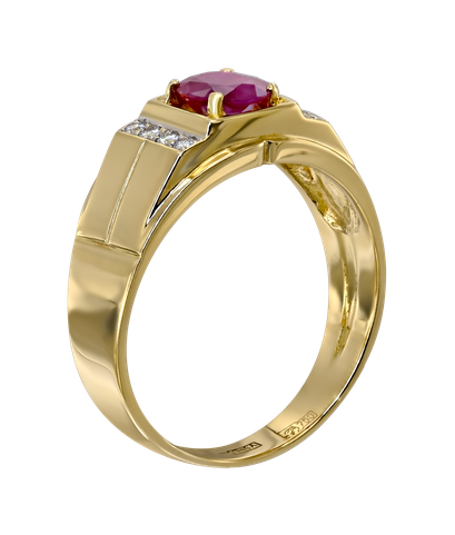 Кольцо из жёлтого золота 750 пробы с рубином и бриллиантами 