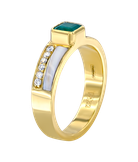 Кольцо из жёлтого золота 750 пробы с бриллиантами, изумрудом и перламутром