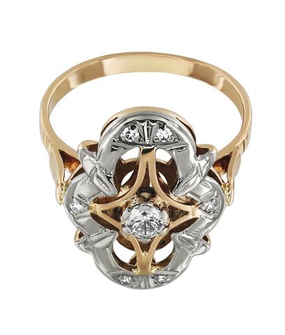 Кольцо из комбинированного золота 585 пробы с фианитом и бриллиантами