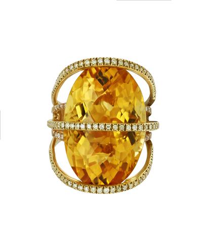 Кольцо из желтого золота 750 пробы с цитрином и бриллиантами