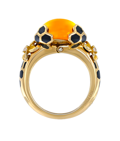 Кольцо Magerit из жёлтого золота 750 пробы с цитрином, бриллиантами и эмалью 