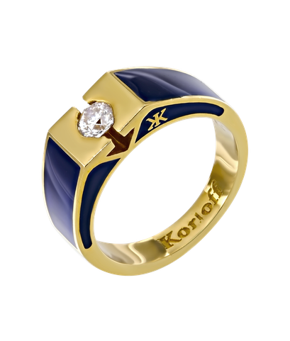 Кольцо из желтого золота 750 пробы с бриллиантом и эмалью