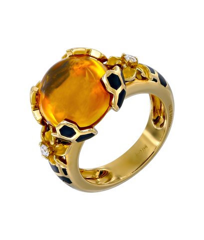 Кольцо Magerit из жёлтого золота 750 пробы с цитрином, бриллиантами и эмалью 