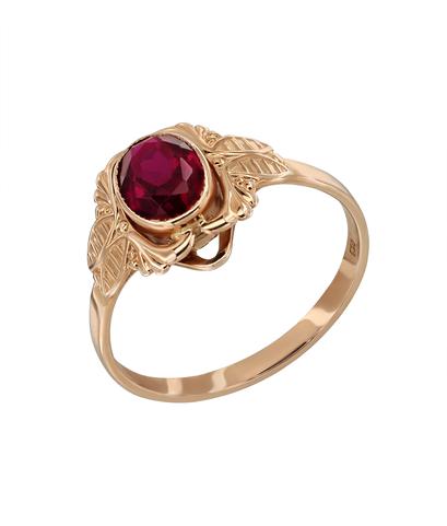 Кольцо из красного золота 583 пробы с синтетическим рубином