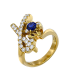 Кольцо из жёлтого золота 750 пробы с сапфиром и бриллиантами 