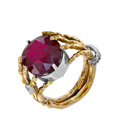 Кольцо Delfina Delettrez из жёлтого золота 750 пробы с бриллиантами и рубином 