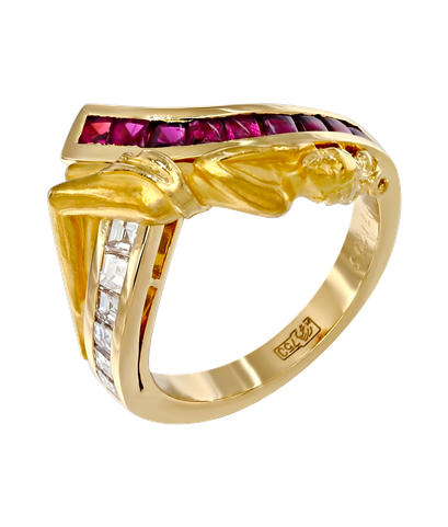 Кольцо Сarrera y Carrera из желтого золота 750 пробы с бриллиантами и рубинами