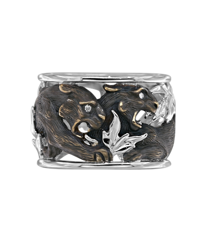 Кольцо Magerit из белого золота 750 пробы с чернением и бриллиантами