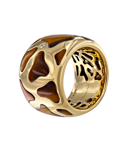 Кольцо Roberto Coin из жёлтого золота 750 пробы с бриллиантом, рубином и тигровым глазом