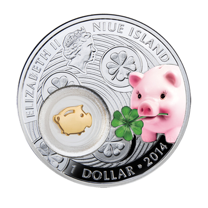 Монета 1 доллар "Свинка" 2014 г. из серебра 999 пробы