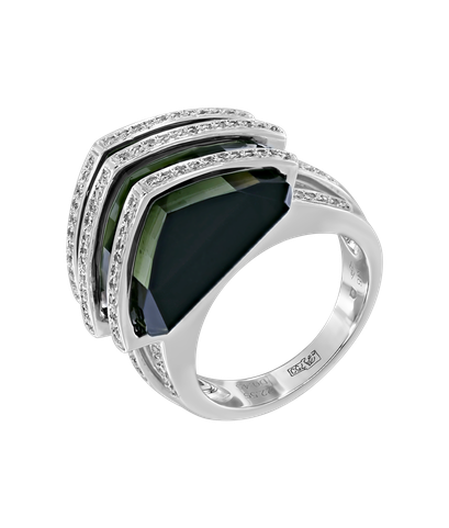 Кольцо из белого золота 750 пробы с бриллиантами и зелёным турмалином