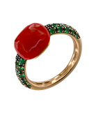 Кольцо  Pomellato из розового золота 750 пробы с кораллом и цаворитами